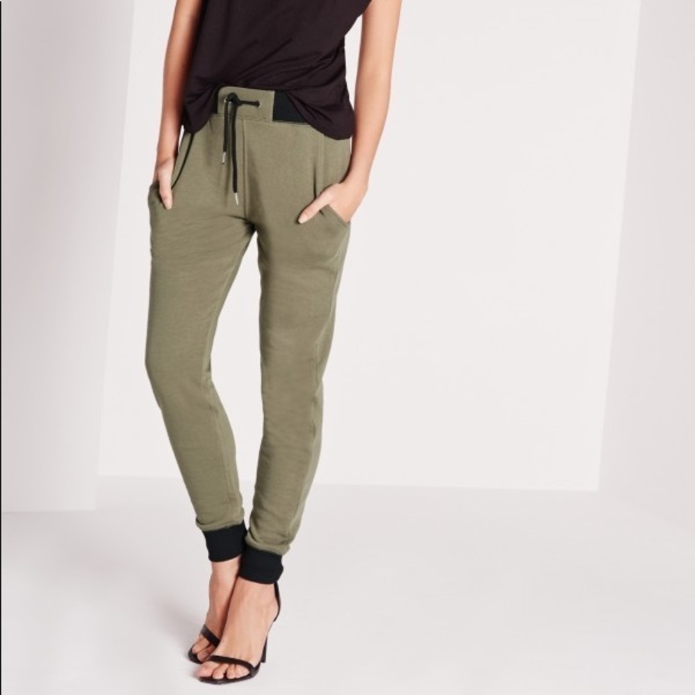 Contrast Waistband Joggers Khaki